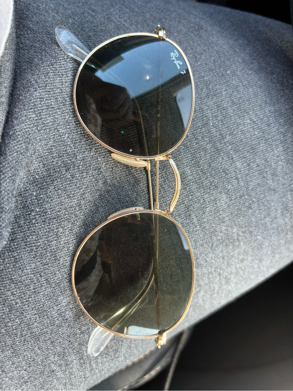 Ray-Ban Gold Frame Blue Lens Round Sunglasses for Men